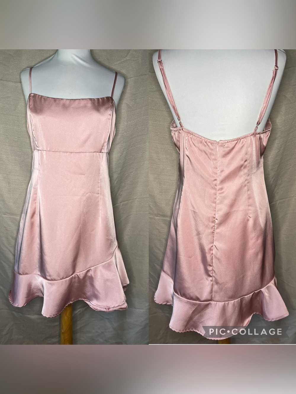 Cotton Candy Satin Pink Ruffle-Hem Slip Dress